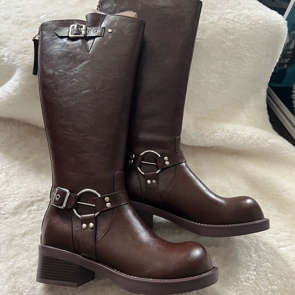 Brown Leather Knee-High Boots